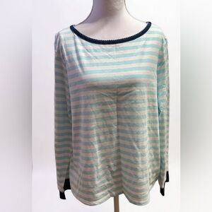 Navy and White Striped Long Sleeve Women's Top